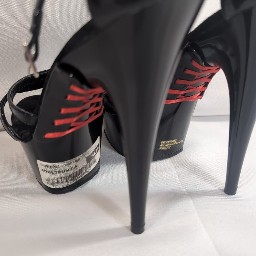 2 Pair Pleaser Heels 6 Delight 662 Corset Black Patent Mary Jane Dance Pole 6" - Picture 4 of 16